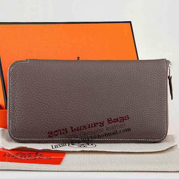 Hermes Zipper Wallet Original Leather A309 Dark Gray