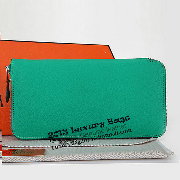 Hermes Zipper Wallet Original Leather A309 Green