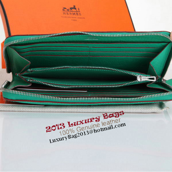 Hermes Zipper Wallet Original Leather A309 Green