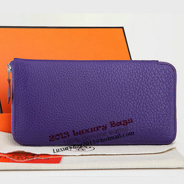 Hermes Zipper Wallet Original Leather A309 Purple