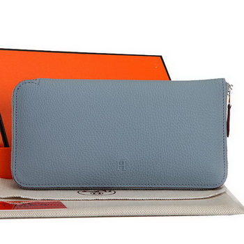 Hermes Zipper Wallet Original Leather A309 SkyBlue