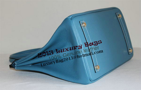 Hermes Birkin 35CM Tote Bag Light Blue Clemence Leather H6089 Gold