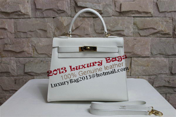 Hermes Kelly 32cm Shoulder Bag White Saffiano Leather K32 Gold