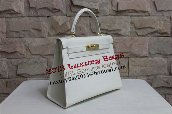 Hermes Kelly 32cm Shoulder Bag White Saffiano Leather K32 Gold