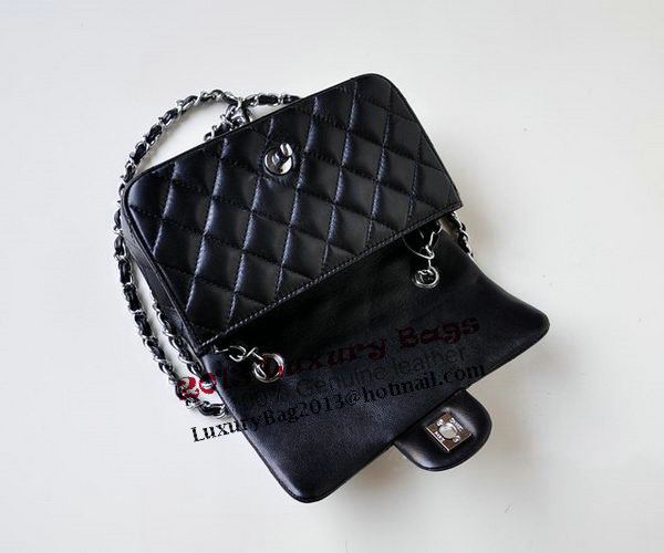 Chanel mini Classic Flap Bag Black Sheekskin 1117 Silver