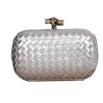 Bottega Veneta Intrecciato Sheepskin Impero Ayers Knot Clutch 11308 Silver