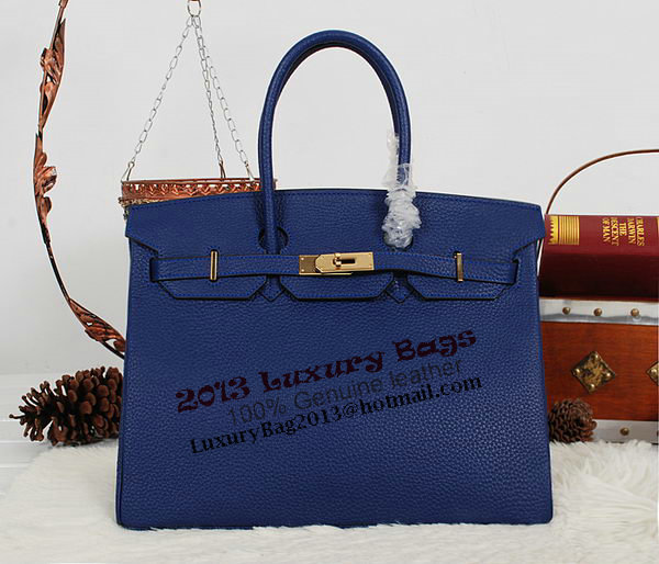 Hermes Birkin 35CM Tote Bag RoyalBlue Clemence Leather H35 Gold