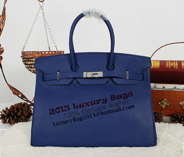 Hermes Birkin 35CM Tote Bag RoyalBlue Clemence Leather H35 Silver