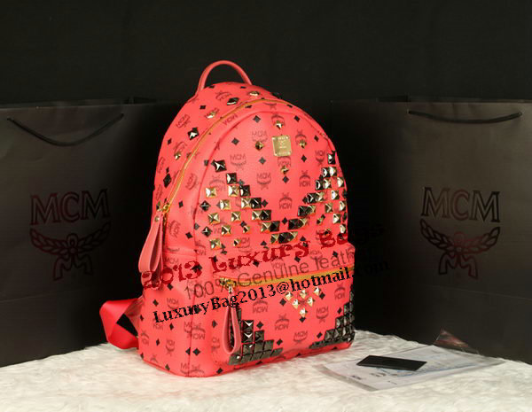 MCM Stark Backpack Jumbo in Calf Leather 8100 Light Red