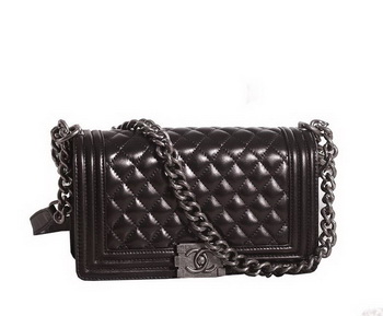 Chanel Boy Flap Shoulder Bag in Black Lambskin Leather A67086 Silver