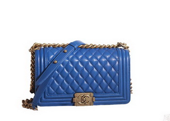 Chanel Boy Flap Shoulder Bag in Blue Lambskin Leather A67086 Gold