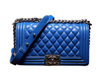 Chanel Boy Flap Shoulder Bag in Blue Lambskin Leather A67086 Silver