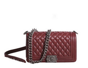 Chanel Boy Flap Shoulder Bag in Burgundy Lambskin Leather A67086 Silver