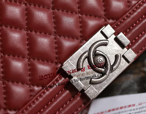 Chanel Boy Flap Shoulder Bag in Burgundy Lambskin Leather A67086 Silver