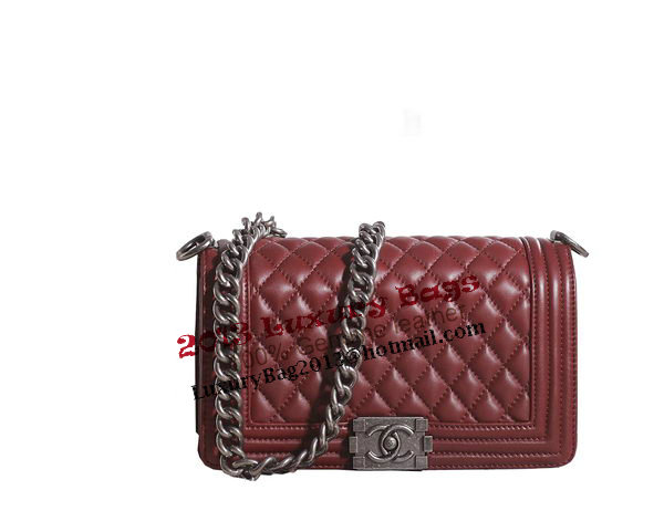 Chanel Boy Flap Shoulder Bag in Burgundy Lambskin Leather A67086 Silver