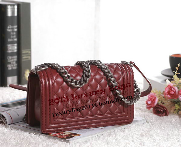 Chanel Boy Flap Shoulder Bag in Burgundy Lambskin Leather A67086 Silver