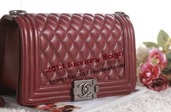 Chanel Boy Flap Shoulder Bag in Burgundy Lambskin Leather A67086 Silver