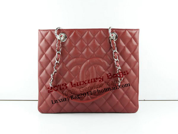 Chanel A50995 Maroon Original Cannage Leather Shoulder Bag Silver