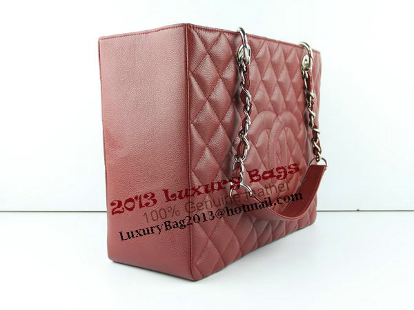 Chanel A50995 Maroon Original Cannage Leather Shoulder Bag Silver