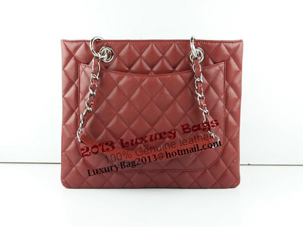 Chanel A50995 Maroon Original Cannage Leather Shoulder Bag Silver