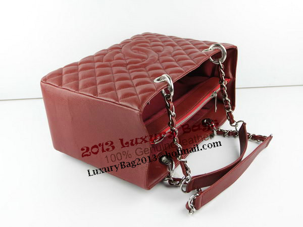 Chanel A50995 Maroon Original Cannage Leather Shoulder Bag Silver