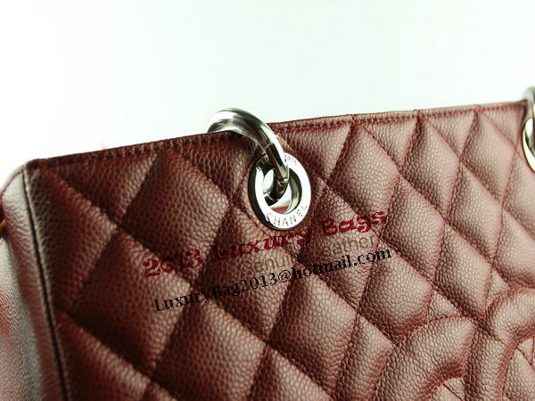 Chanel A50995 Maroon Original Cannage Leather Shoulder Bag Silver