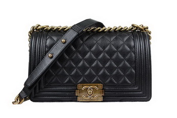 Chanel Boy Flap Shoulder Bag in Black Original Deerskin Leather A67025 Gold