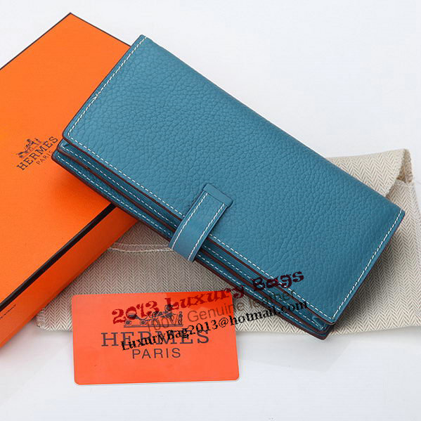 Hermes Bearn Japonaise Bi-Fold Wallet Grainy Leather A208 Blue