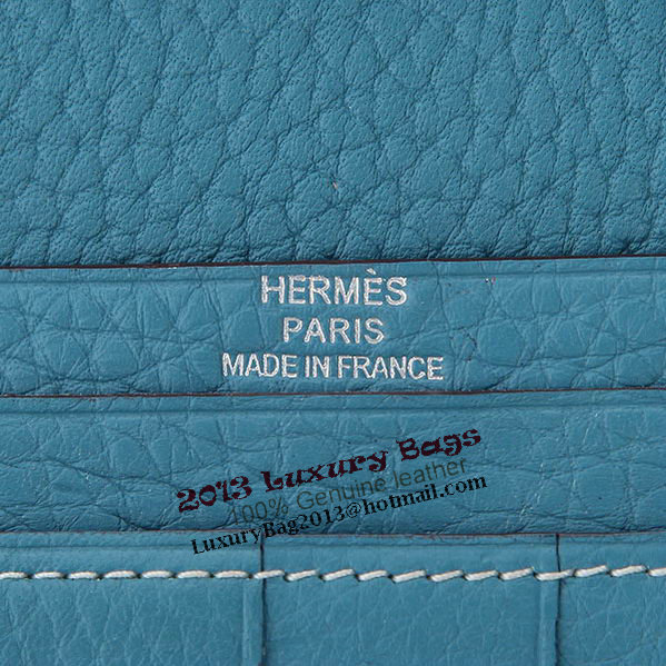 Hermes Bearn Japonaise Bi-Fold Wallet Grainy Leather A208 Blue