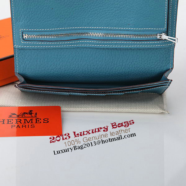 Hermes Bearn Japonaise Bi-Fold Wallet Grainy Leather A208 Blue