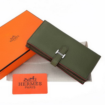 Hermes Bearn Japonaise Bi-Fold Wallet Grainy Leather A208 Dark Green