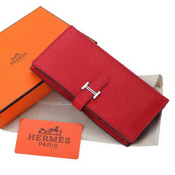 Hermes Bearn Japonaise Bi-Fold Wallet Grainy Leather A208 Red