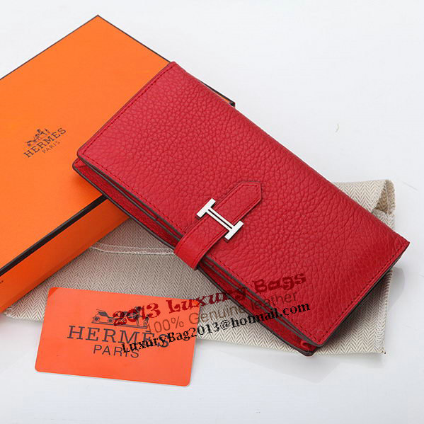 Hermes Bearn Japonaise Bi-Fold Wallet Grainy Leather A208 Red