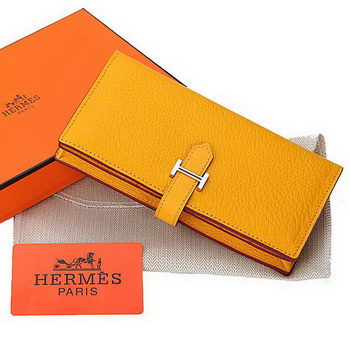 Hermes Bearn Japonaise Bi-Fold Wallet Grainy Leather A208 Yellow