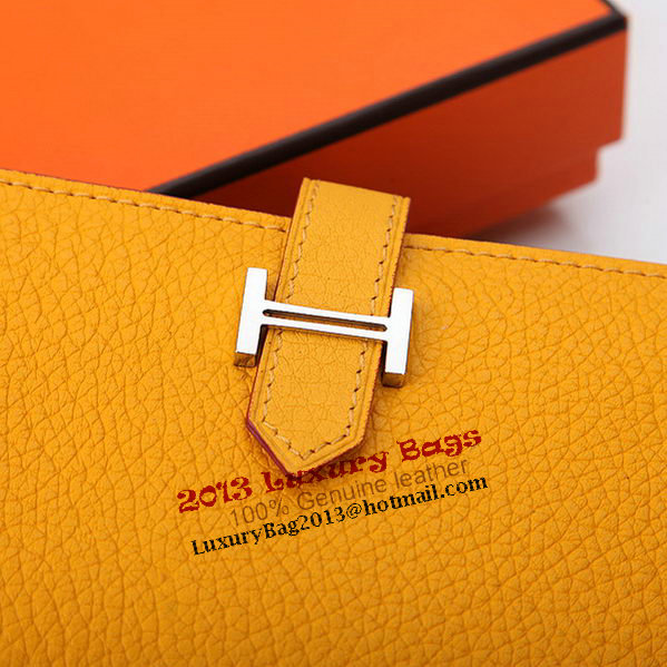 Hermes Bearn Japonaise Bi-Fold Wallet Grainy Leather A208 Yellow