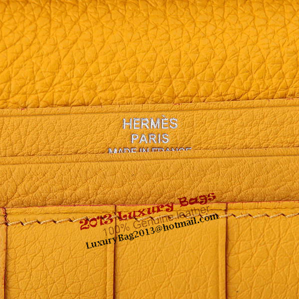 Hermes Bearn Japonaise Bi-Fold Wallet Grainy Leather A208 Yellow