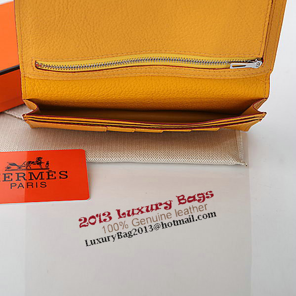 Hermes Bearn Japonaise Bi-Fold Wallet Grainy Leather A208 Yellow