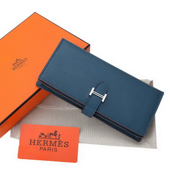 Hermes Bearn Japonaise Bi-Fold Wallet Original Leather A208 Dark Blue