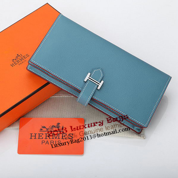 Hermes Bearn Japonaise Bi-Fold Wallet Original Leather A208 SkyBlue