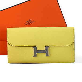 Hermes Constance Long Wallets Original Calfskin Leather A909 Lemon