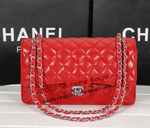 Chanel 2.55 Series Bag 1112 Red Sheepskin Leather Silver