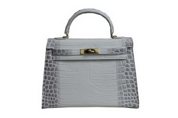 Hermes Kelly 32cm Shoulder Bag White Croco Leather K32 Gold