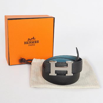 Hermes Bovine Jugular Veins In Blue Belt HR1007B Silver