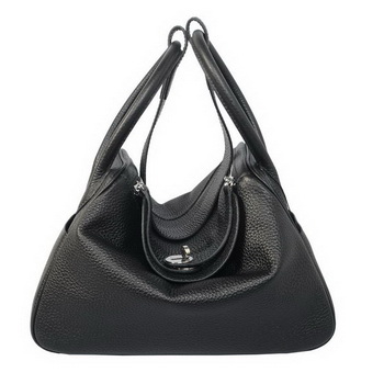 Hermes Lindy 30CM Black Grainy Leather Havanne Shoulder Bag