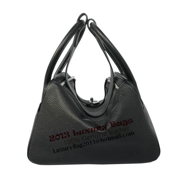 Hermes Lindy 30CM Black Grainy Leather Havanne Shoulder Bag