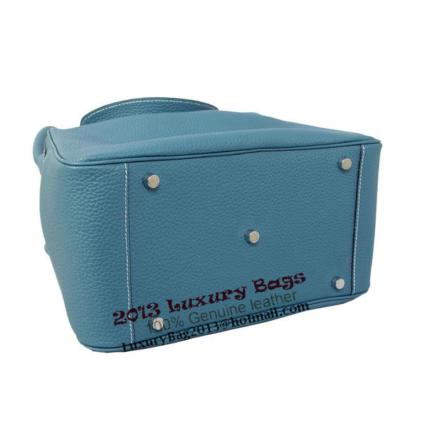 Hermes Lindy 30CM Blue Grainy Leather Havanne Shoulder Bag