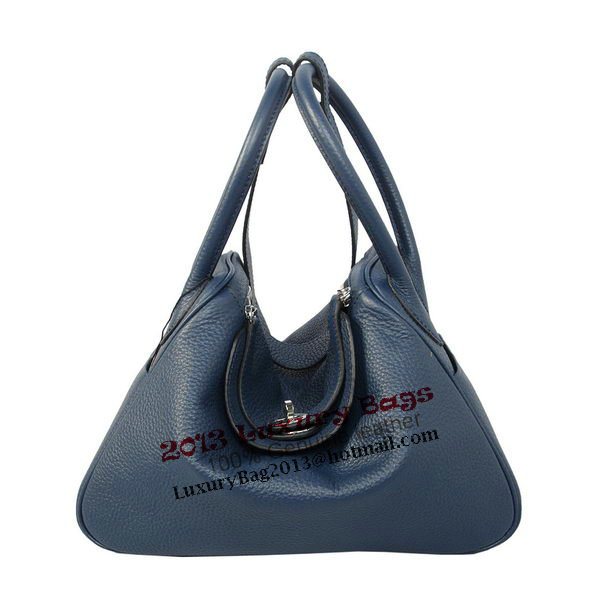 Hermes Lindy 30CM Dark Blue Grainy Leather Havanne Shoulder Bag