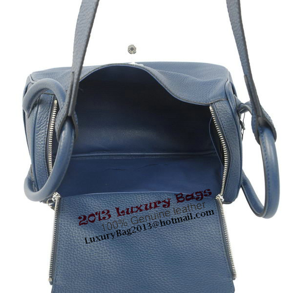 Hermes Lindy 30CM Dark Blue Grainy Leather Havanne Shoulder Bag