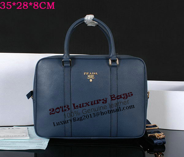 Prada Grainy Calf Leather Briefcase 80661 Blue