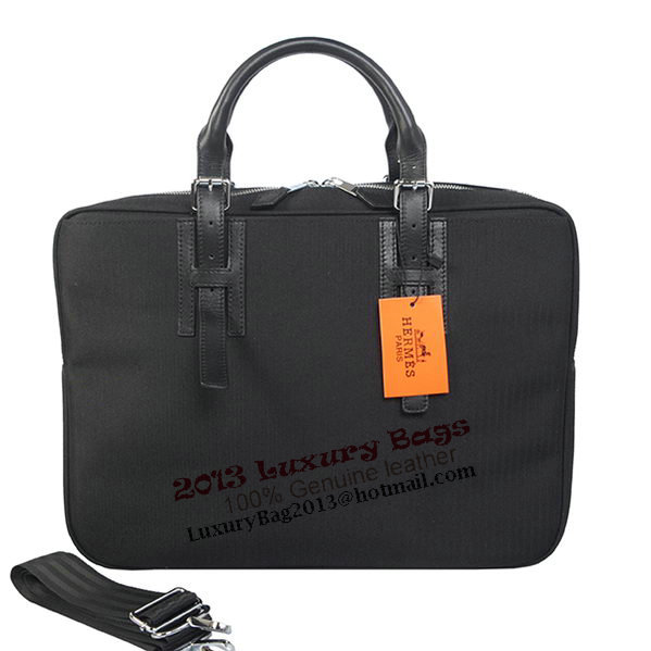 Hermes Mens Briefcase Canvas & Leather H1702D Black